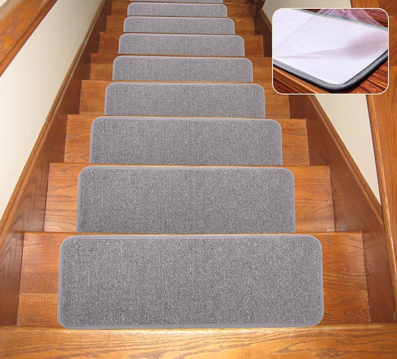 Seloom 13pcs Carpet Stair Treads, Indoor Non Slip Stair Rugs Covers Rubber Backing Anti Slip Indoor Stair Mats Removable Washable Step Runners for Indoor Wooden Steps Stairs (25.5Ã—9.5In,Grey) - Image 1
